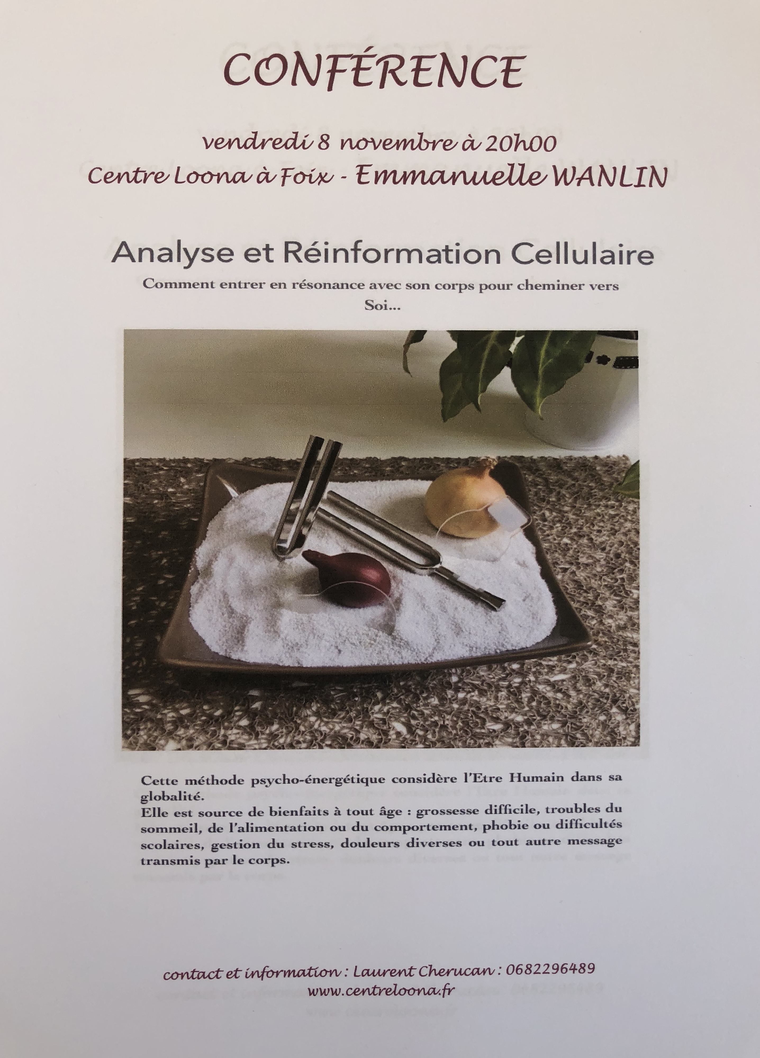 Conférence Analyse et Réinformation cellulaire - Emmanuelle Wanlin - Vendredi 8 novembre - Centre Loona Foix